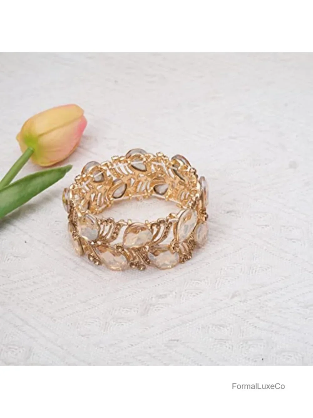 Elegant Stretch Bangle Bracelet Crystal Wide Statement for Women Party Prom